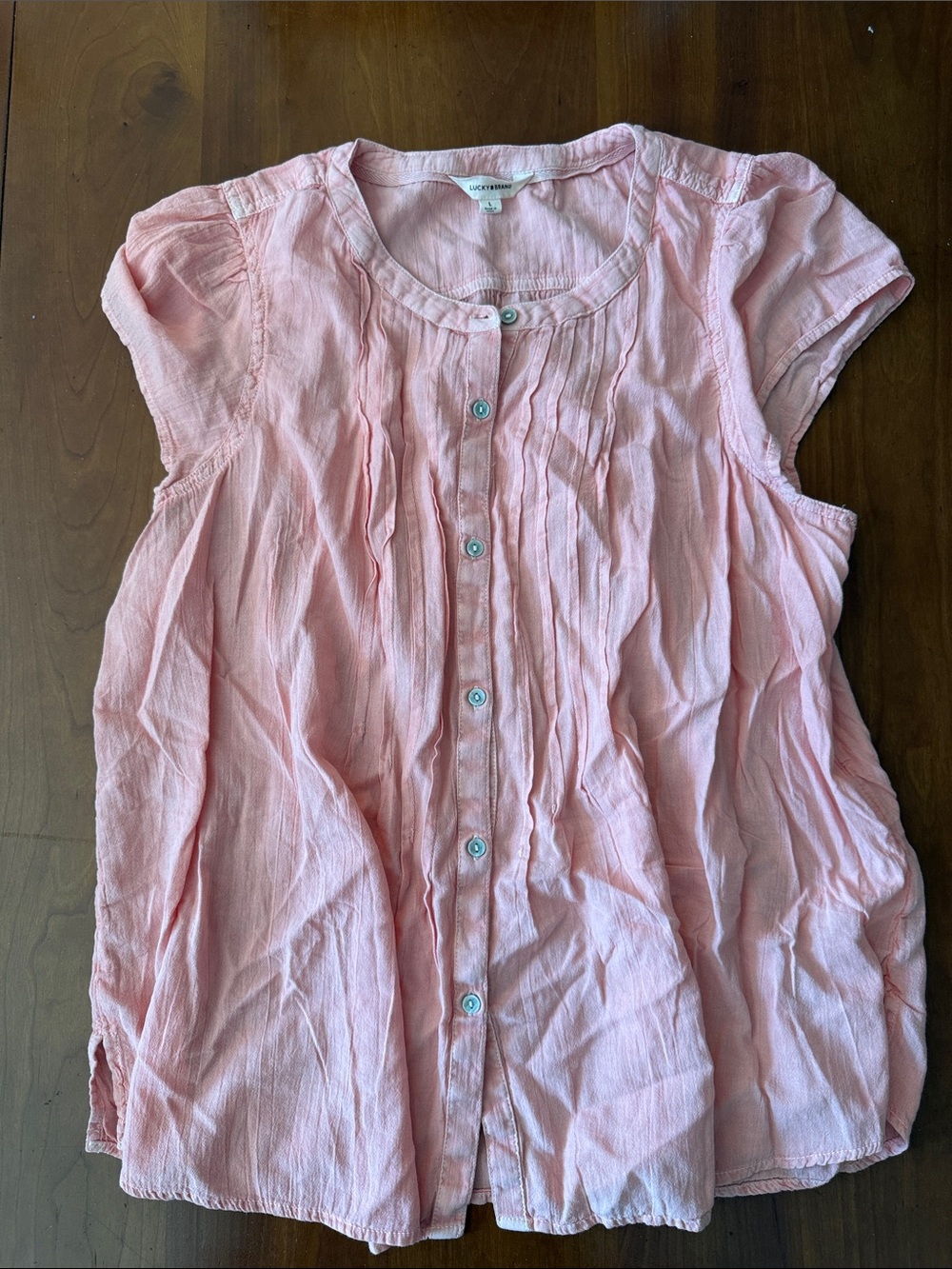 Lucky Brand Light Salmon Pink Button-Front Cotton Blouse